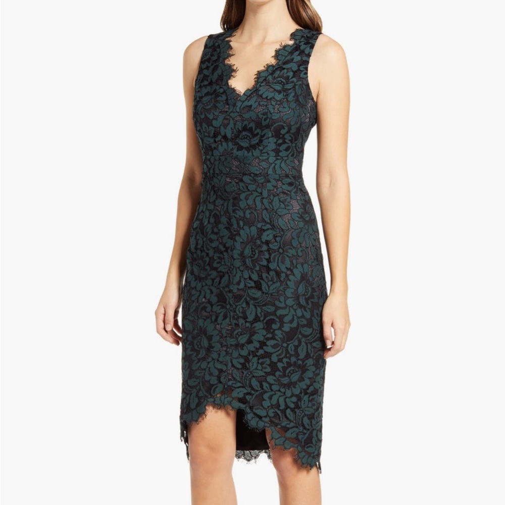 NWT Eliza J (Size 14) Tulip Hem Lace Cocktail Dress in Hunter Green